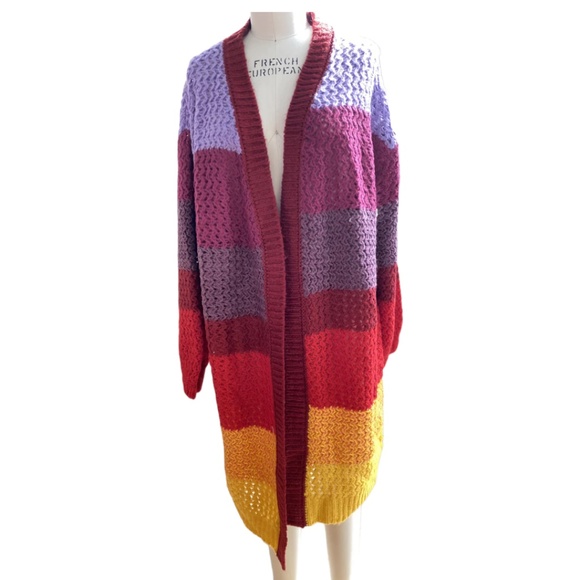 FARM Rio Sweaters - FARM RIO SIZE LARGE Patch Twirl Stripe Cardigan